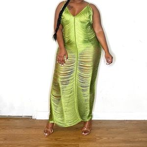 Olive Green Fringe Midaxi dress.